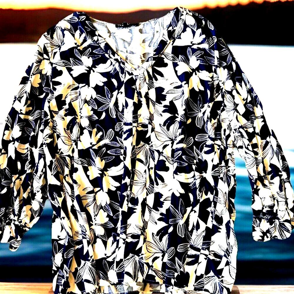 Floral 3XL Blouse 3/4 Sleeves Popover Spring Lightweight  Fairy Cottoncore